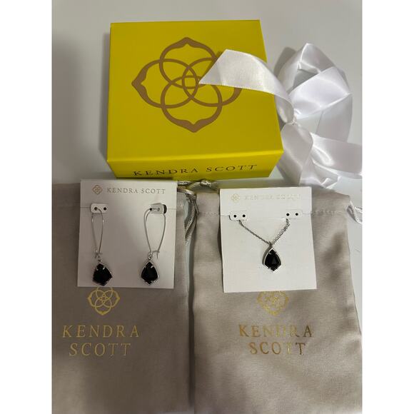 Kendra Scott Jewelry - NWT Kendra Scott Black Crystal Silver earrings Necklace set bundle w box bag
